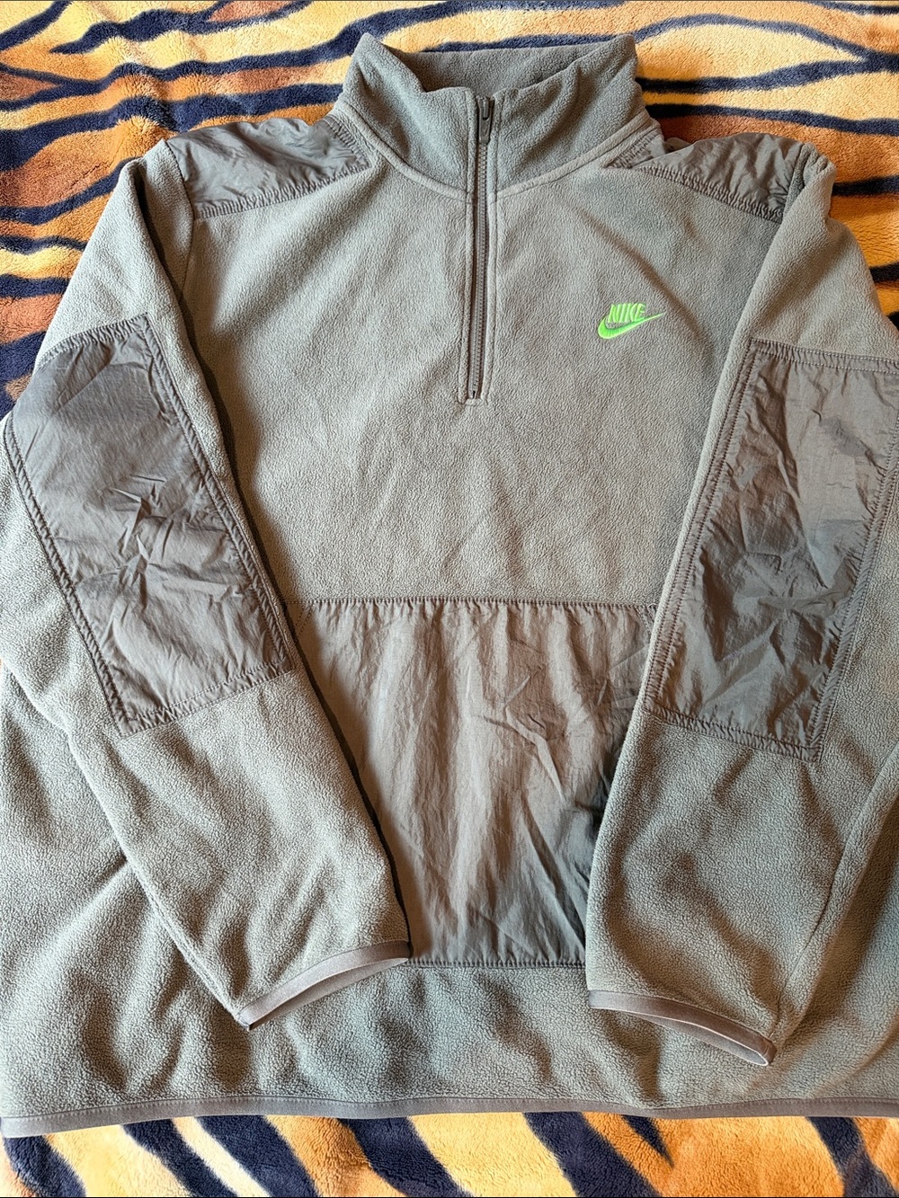 Nike Olive Green Quarter-Zip Pullover with Neon Green Swoosh
